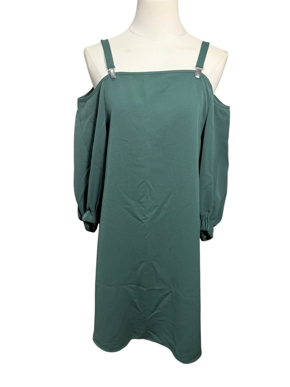 Tibi Juniper Green Cold Shoulder Suspender Strap Mini Dress Size 2 - Picture 4 of 11